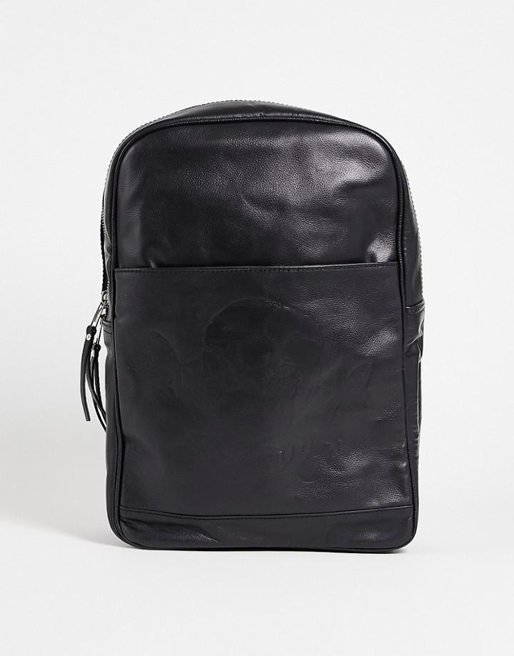 Bolongaro Trevor Skull Leather Backpack In Black