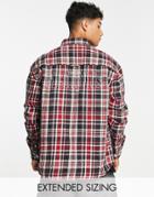Asos Design 90s Oversized Brushed Flannel Check Shirt With Back City Embroidery-black