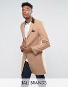 Gianni Feraud Tall Premium Wool Blend Single Breasted Classic Overcoat With Velvet Collar - Stone