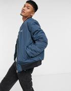 Nicce Fleet Bomber Jacket With Logo Back Print In Airforce Blue