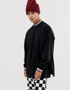 Asos Design Oversized Longline Long Sleeve T-shirt With Side Splits And Turtleneck With Tipping