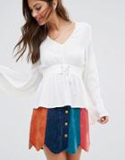 Minkpink Flare Sleeve Top With Lace Up Detail - White