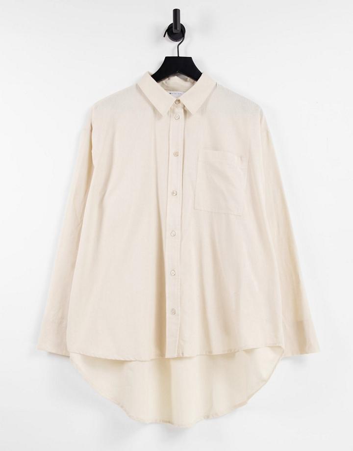 Asos Design Oversized Linen Shirt With Dip Hem In Stone-no Color