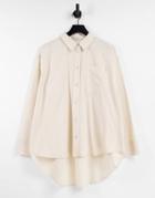 Asos Design Oversized Linen Shirt With Dip Hem In Stone-no Color