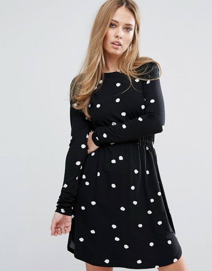 Warehouse Dotty Print T- Shirt Dress - Navy