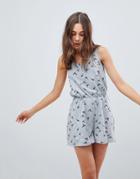 Brave Soul Swoop Romper In Bird Print - Gray