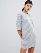 Prettylittlething Oversized T-shirt Dress In Stripe - Gray