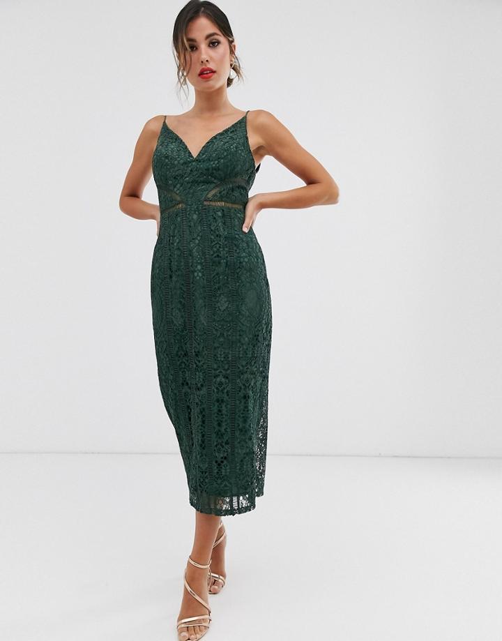 Asos Design Midi Pencil Dress With Ladder Trim Detail - Multi