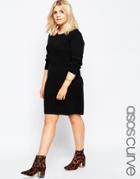 Asos Curve Waisted Knitted Dress In Rib - Black