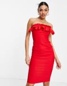 Vesper Strapless Frill Body-conscious Dress In Red