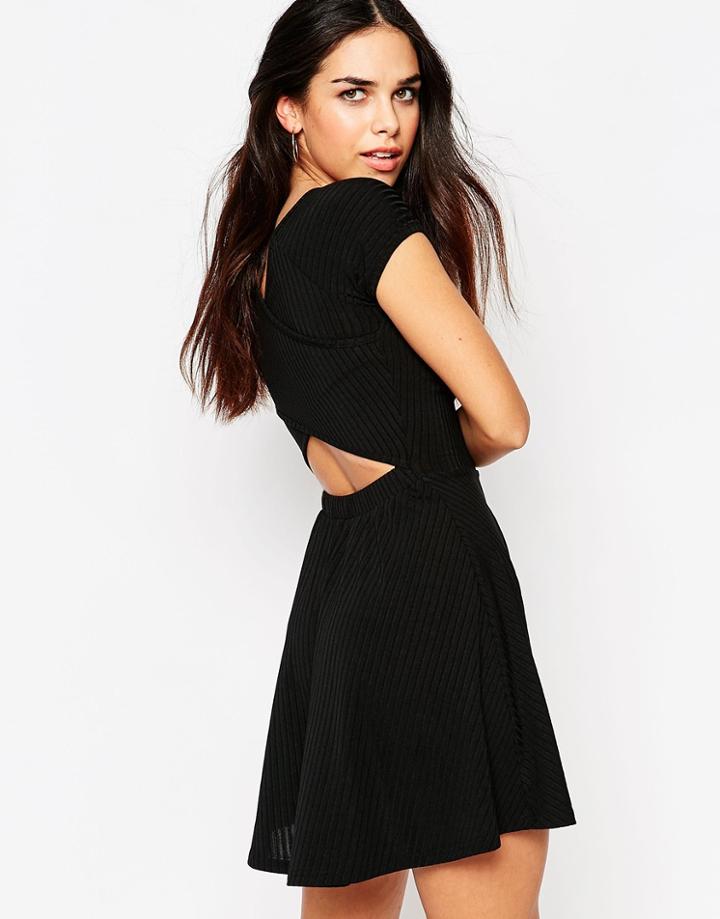 Club L Cross Back Skater Dress In Rib Stripe - Black