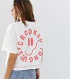Crooked Tongues Oversized Cropped T-shirt With Midnight Rhythm Face Print - White