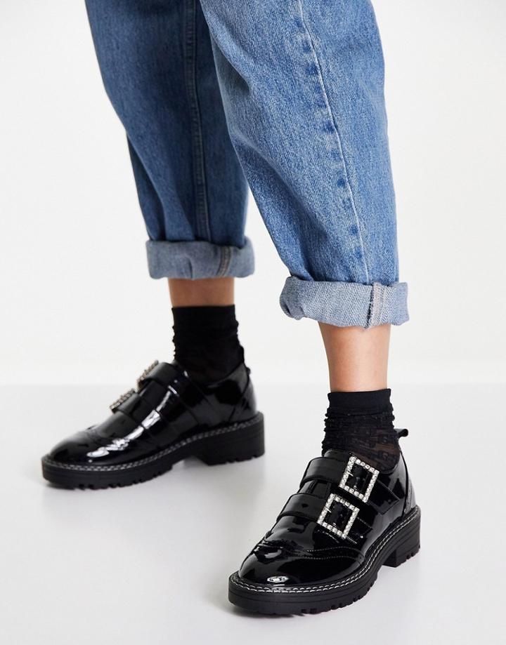 River Island Embellished Buckle Chunky Shoe In Black