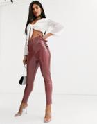Asos Design Lace Up Side Vinyl Skinny Pants-pink