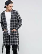 Asos Belted Kimono In Grey Shadow Check - Gray