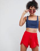 Asos Design Pom Pom Shorts With Tassle Tie - Red
