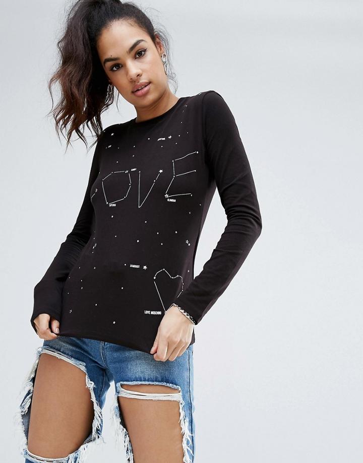 Love Moschino Flecked Long Sleeved T-shirt - Black