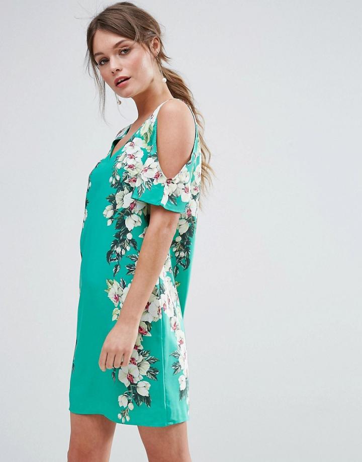 Oasis Botanical Print Cold Shoulder Shift Dress - Green