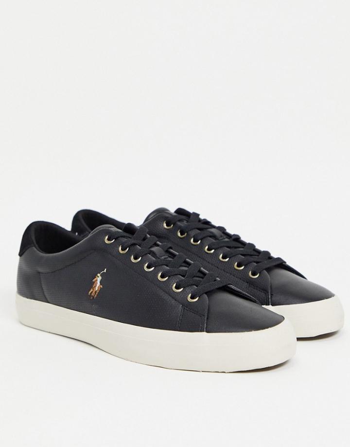 Polo Ralph Lauren Leather Longwood Sneakers In Black With Pony Logo
