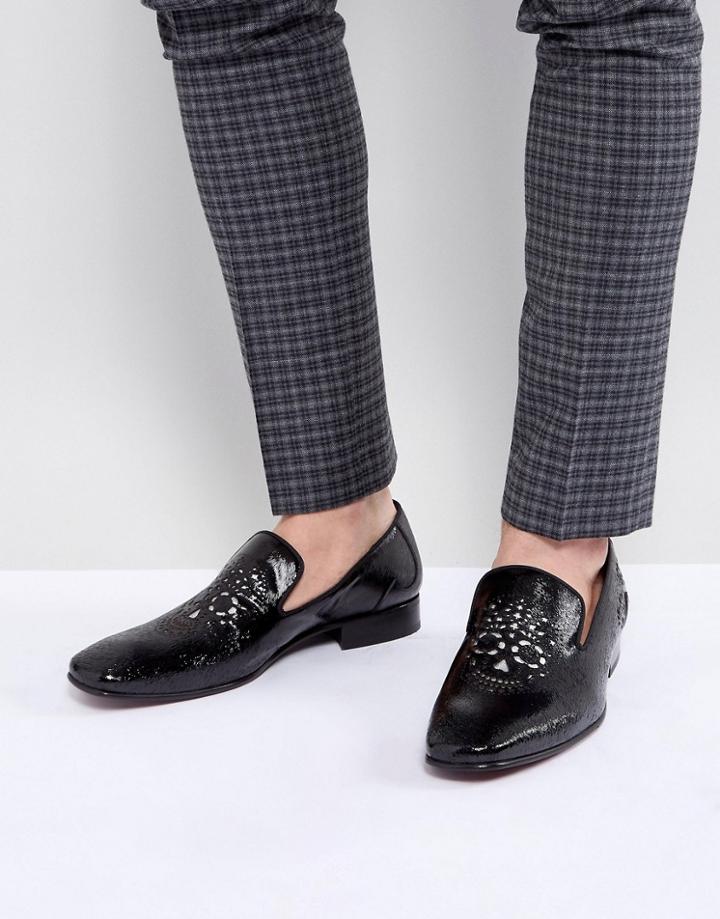 Jeffery West Jung Skull Patent Loafers In Black - Black