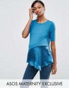 Asos Maternity Asymmetric T-shirt With Satin Hem - Multi