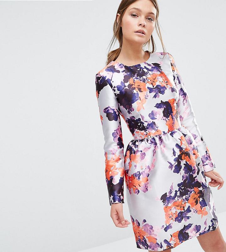 True Violet Satin Dress With Tulip Skirt - Multi