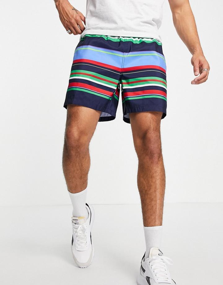 Polo Ralph Lauren Recycled Polyester Traveler Player Logo Bermuda Multi Stripe Swim Shorts In Blue Multi-blues
