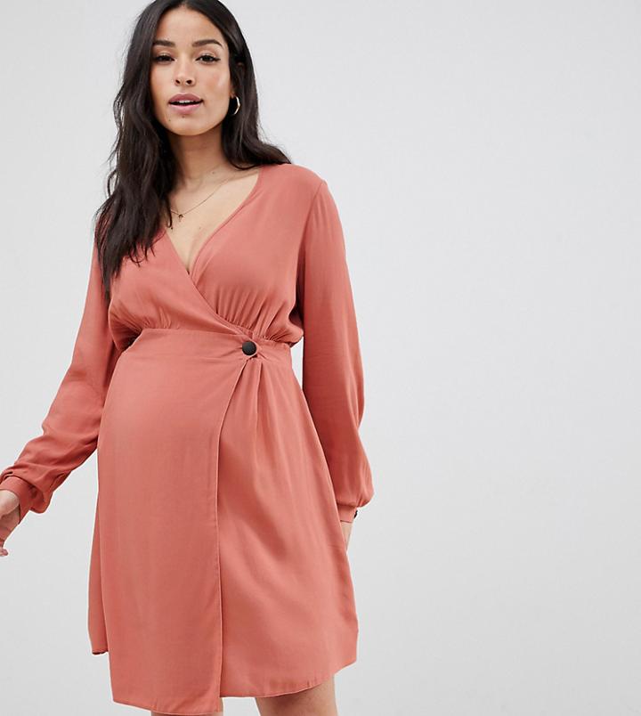 Asos Design Maternity Casual Wrap Mini Dress - Pink