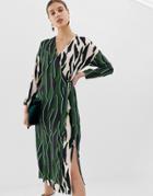 Asos White Animal Print Wrap Dress-multi