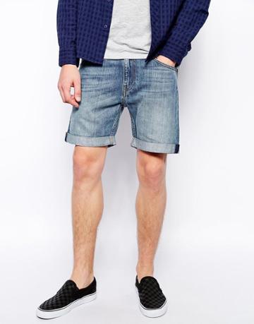 Weekday Beach Day Denim Shorts In Mid Blue