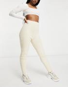 Missguided Loungewear Fluffy Ribbed Legging In Stone- Part Of A Set-neutral