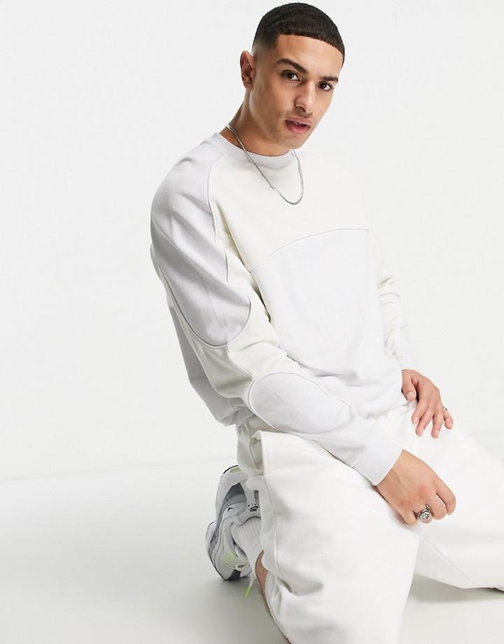Asos Design Oversized Sweatshirt With Piping Detail And Color Block Panels-purple