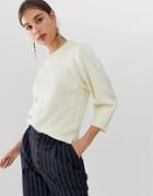 Asos Design Sweater With Puff Sleeve-cream