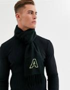 Asos Design Personalized Standard Woven Scarf In Black With Embroidered A