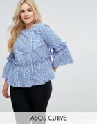 Asos Curve Cotton Ruffle Smock Top In Gingham - Multi