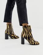 Asos Design Rescue Leather Block Heel Boots In Zebra Pony - Multi