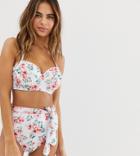 Peek & Beau Floral Bow High Waist Bikini Bottom In White Multi - Multi