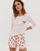 Asos Design Peachy Frill Short Pyjama Set - Pink