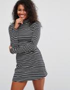 Brave Soul Turtleneck Stripe Dress - Black