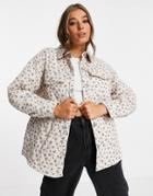 Pull & Bear Quilted Floral Jacket With Front Pockets In Ecru-neutral