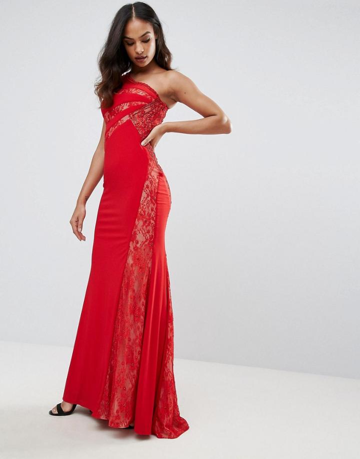 Forever Unique One Shoulder Maxi Dress - Red