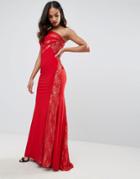 Forever Unique One Shoulder Maxi Dress - Red