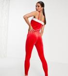 Threadbare Santa Christmas Cami Strap Jumpsuit With Faux Fur Trim-red