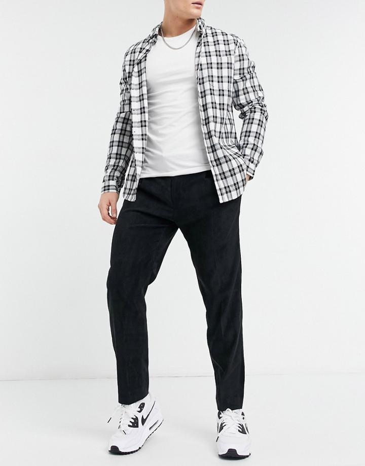 Topman Tapered Pants In Black Corduroy