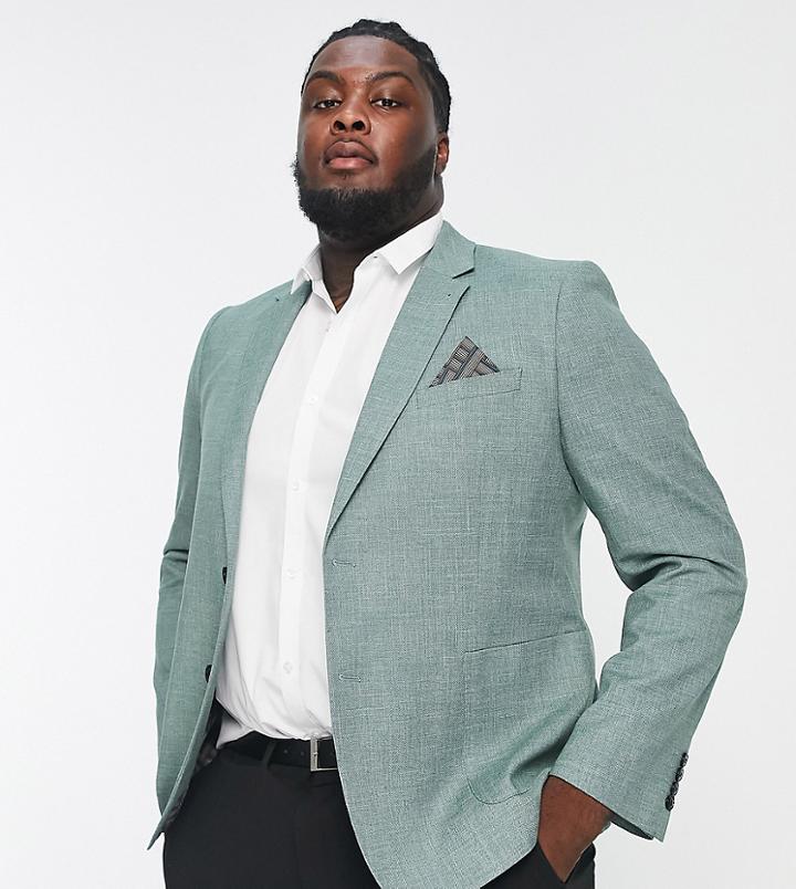 Harry Brown Plus Wide Lapel Single Breasted Linen Blazer In Green