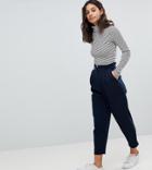 Asos Petite Tailored Tapered Pants With Ruffle Paperbag Waist - Navy