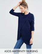 Asos Maternity Nursing Wrap Over Sweater In Textured Stripe - Navy