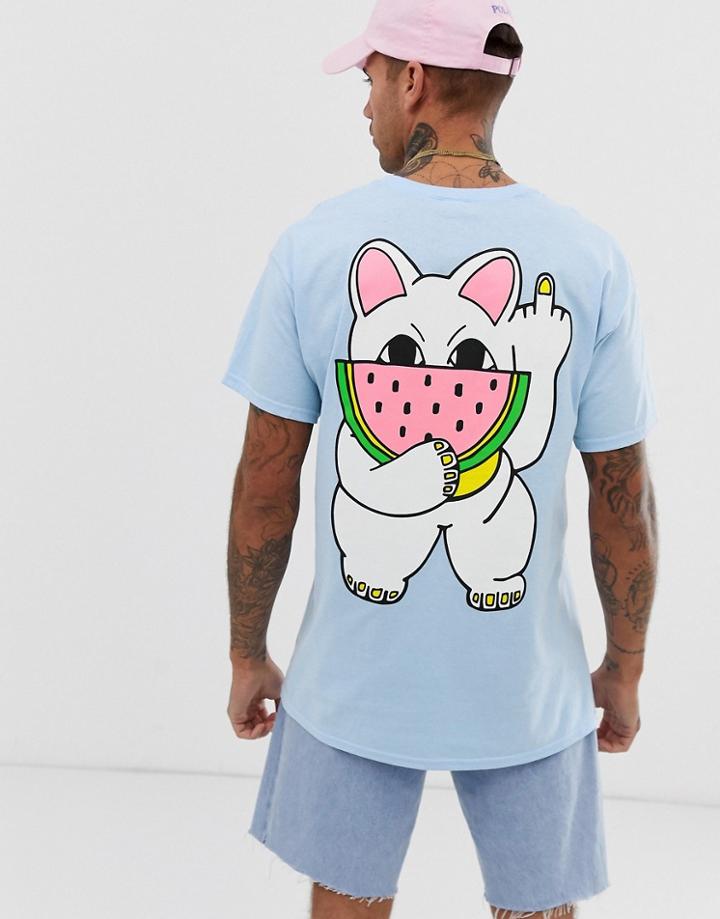 New Love Club Melon Cat Back Print T-shirt In Oversized - Purple
