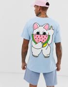 New Love Club Melon Cat Back Print T-shirt In Oversized - Purple