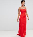 Jarlo Petite Cami Strap Fishtail Maxi Dress With Lace Insert In Red